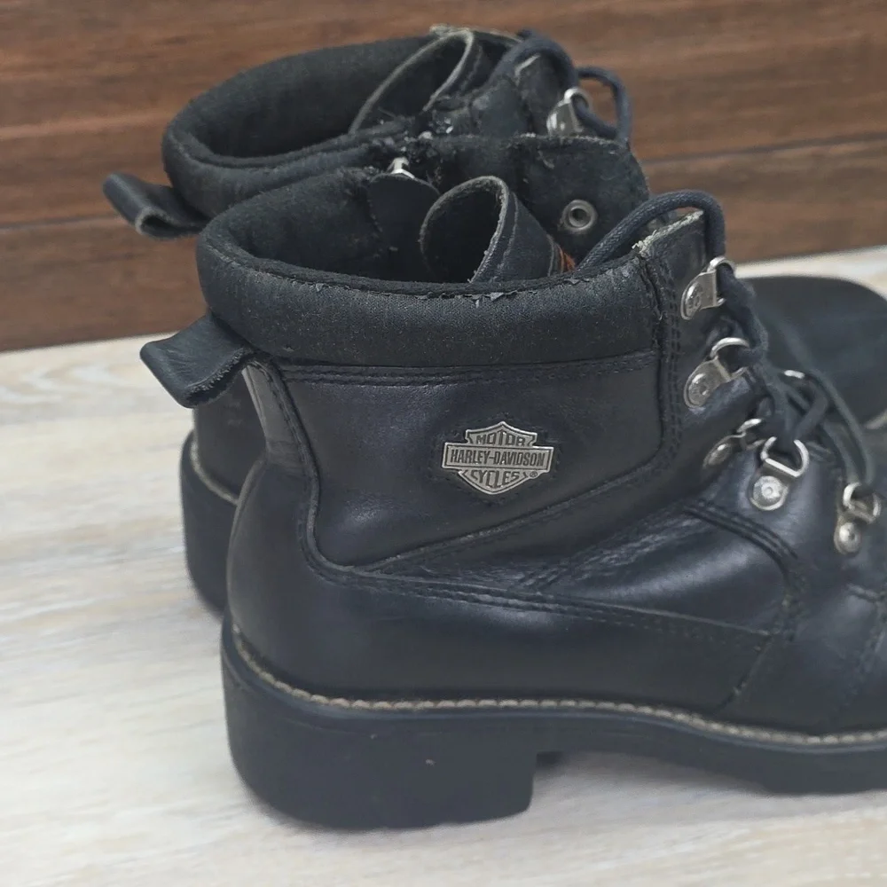 VNTG 90s/Y2K Harley-Davidson Women Leather Ankle LaceUp Riding Moto Boots SZ 10 - Picture 8 of 16